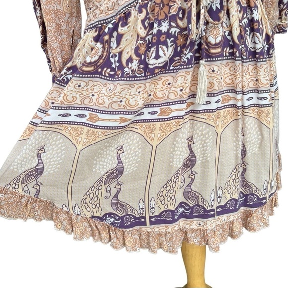 Spell Xanadu Mini Play Dress Gold Dust XS Peacocks Boho Ruffle GUC - Picture 10 of 16